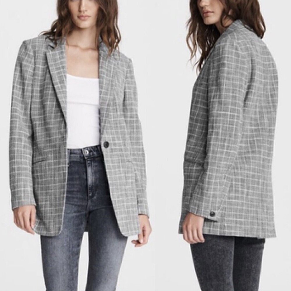 Rag & Bone Ames Deconstructed textured Jacket Blazer in Grey Check size 12 NWT